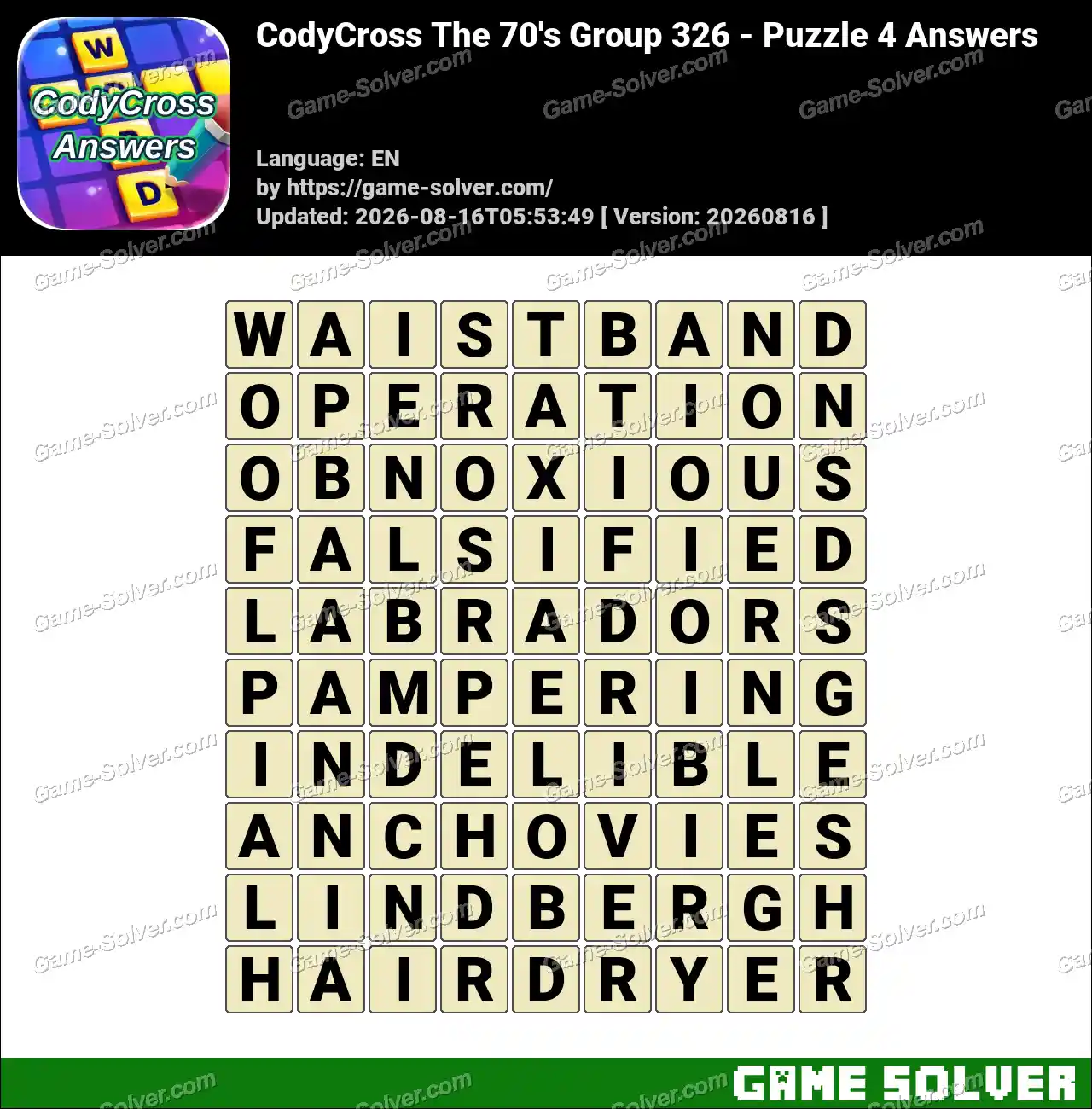 CodyCross The 70’s Group 326 – Puzzle 4 Answers